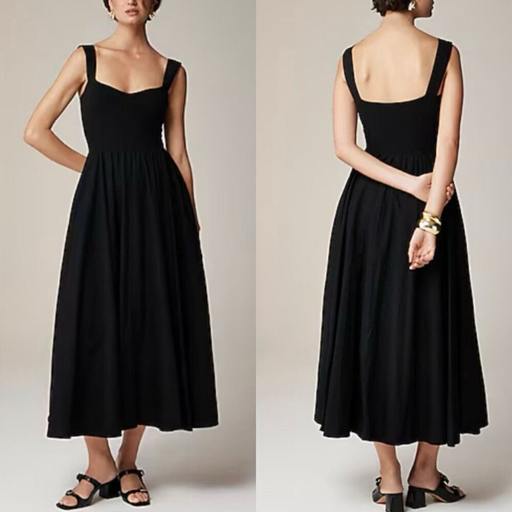 J.CREW Tank Midi Dress Women XXS Poplin Skirt NEW Black A-Line Pockets CA647 - Picture 1 of 16